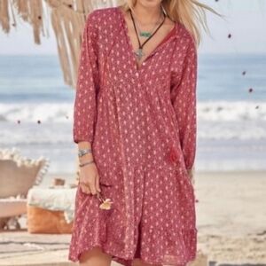 Scandal Italy Ordell Tiered Boho Dress S Mauve Gold Metallic Peasant S XS